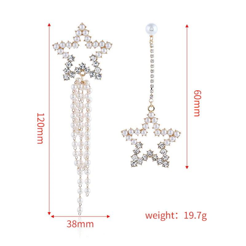 Korean Mismatch Star Korean Earrings with Pearl & Rhinestone details - Image 5