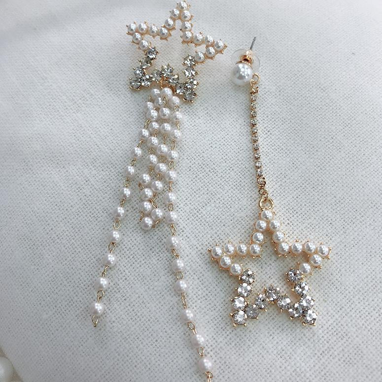 Korean Mismatch Star Korean Earrings with Pearl & Rhinestone details - Image 8