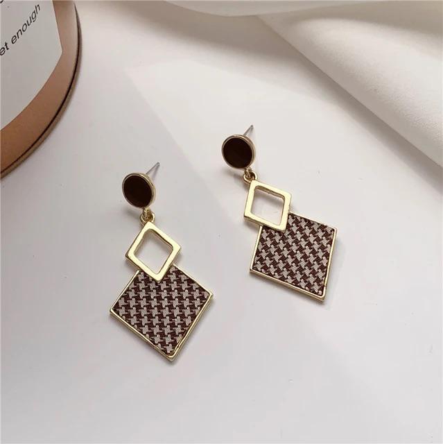 Korean Plaid Statement Earrings - Image 3