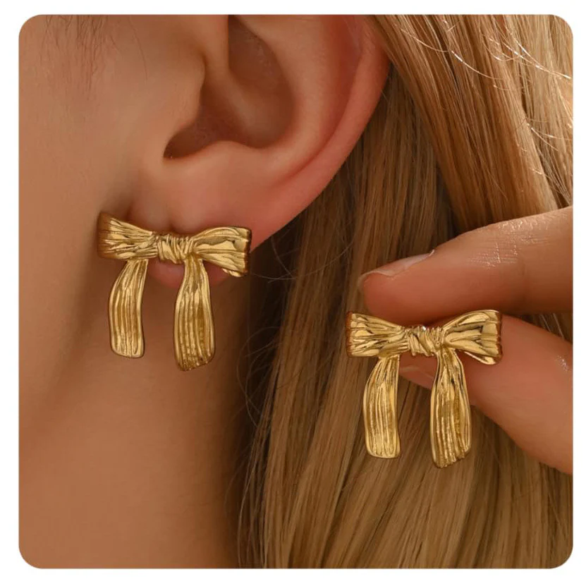 Laced in Gold Bow Earrings - Image 2