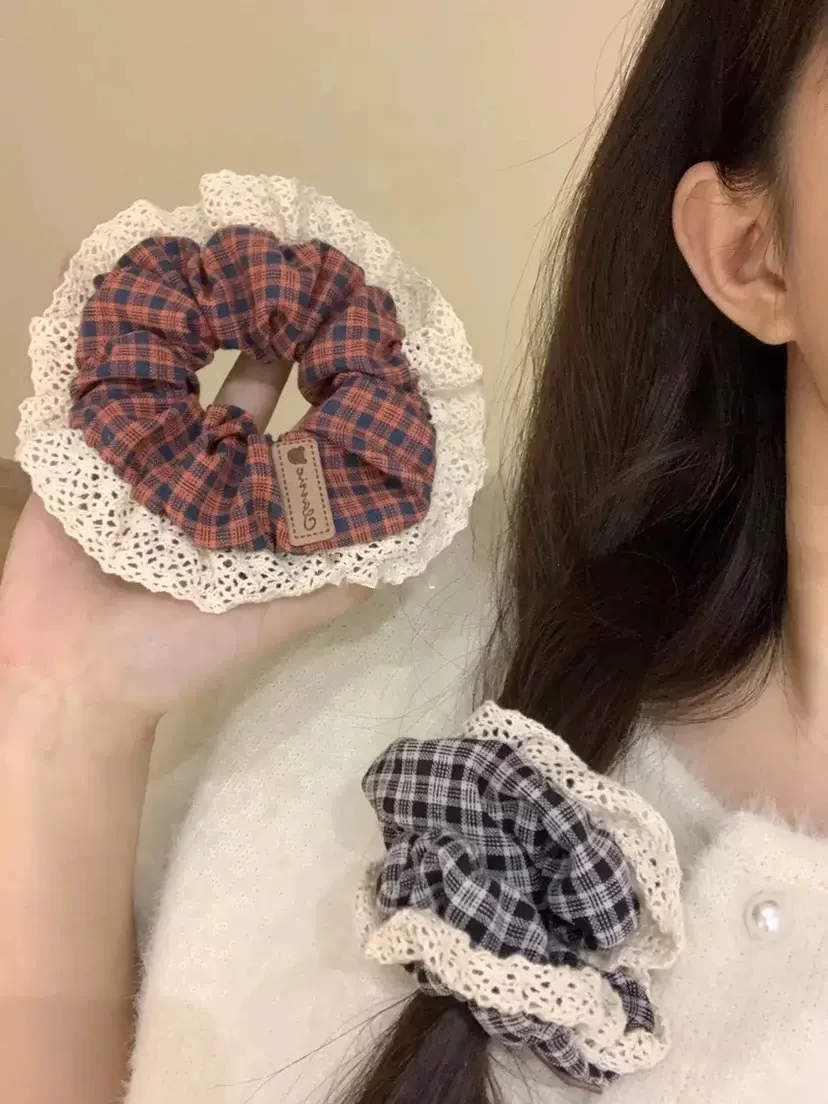 Lacey Ruffle Plaid Scrunchie - Image 2