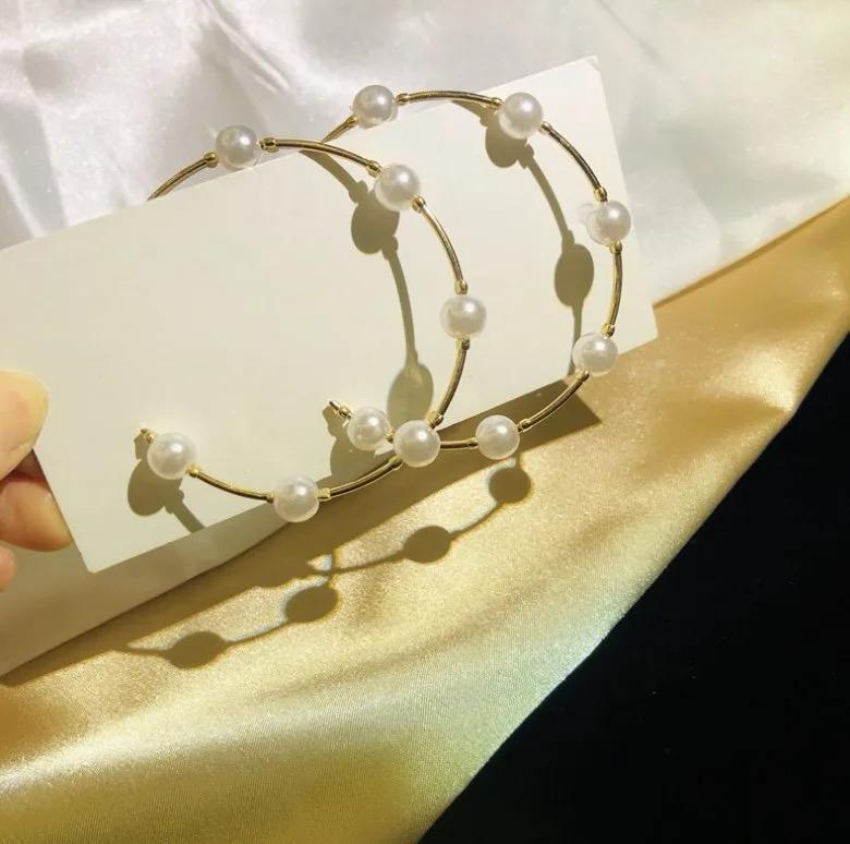 Large Pearl Hoop Earrings - Image 2