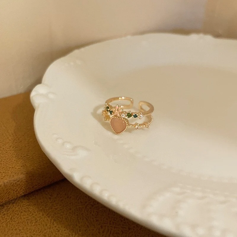 Layered Heart Ring - peach - Image 3