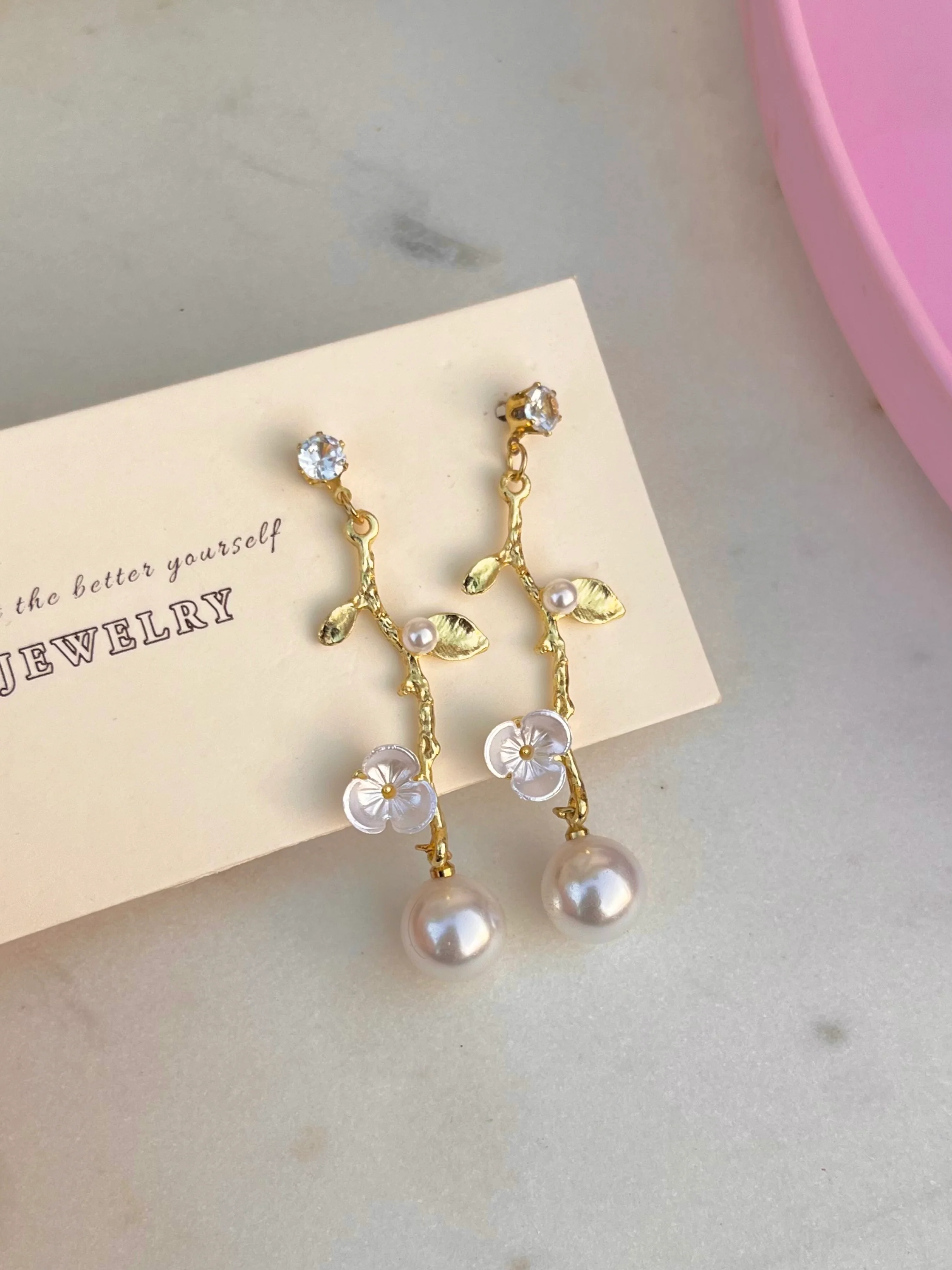 Love Blossom Pearl Drop Earrings - Image 2