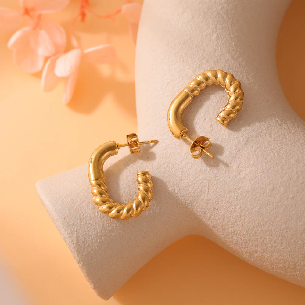 Lustrous Twist Gold Earrings - Image 4