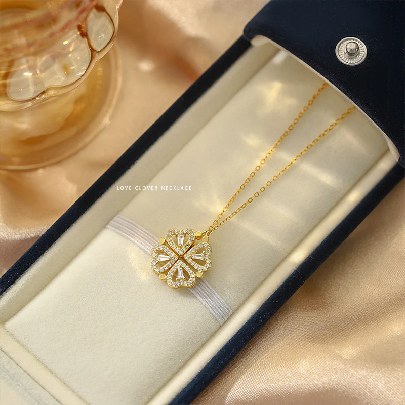 Magnetic 2 in 1 Clover Heart Necklace (stainless steel) - Image 6
