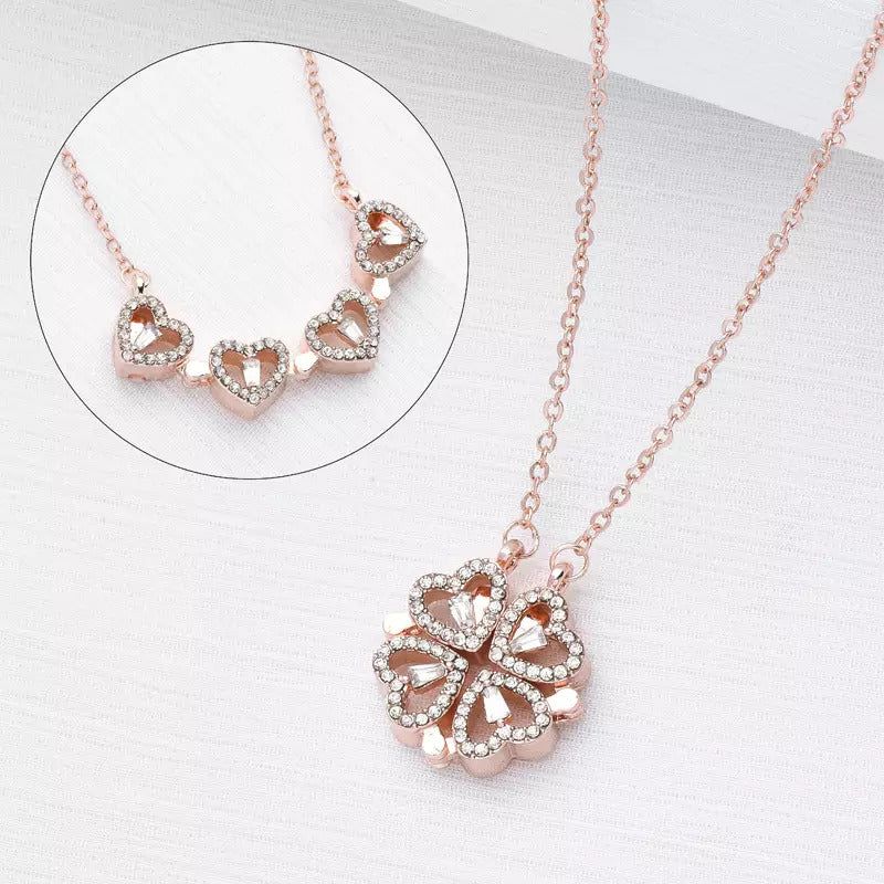 Magnetic 2 in 1 Clover Heart Necklace (stainless steel) - Image 7