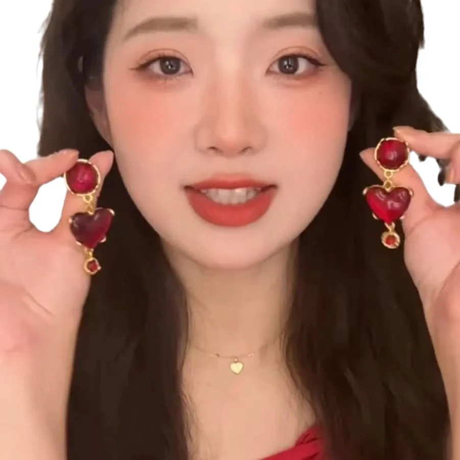 Medieval Red Glazed Love Earrings - Image 3