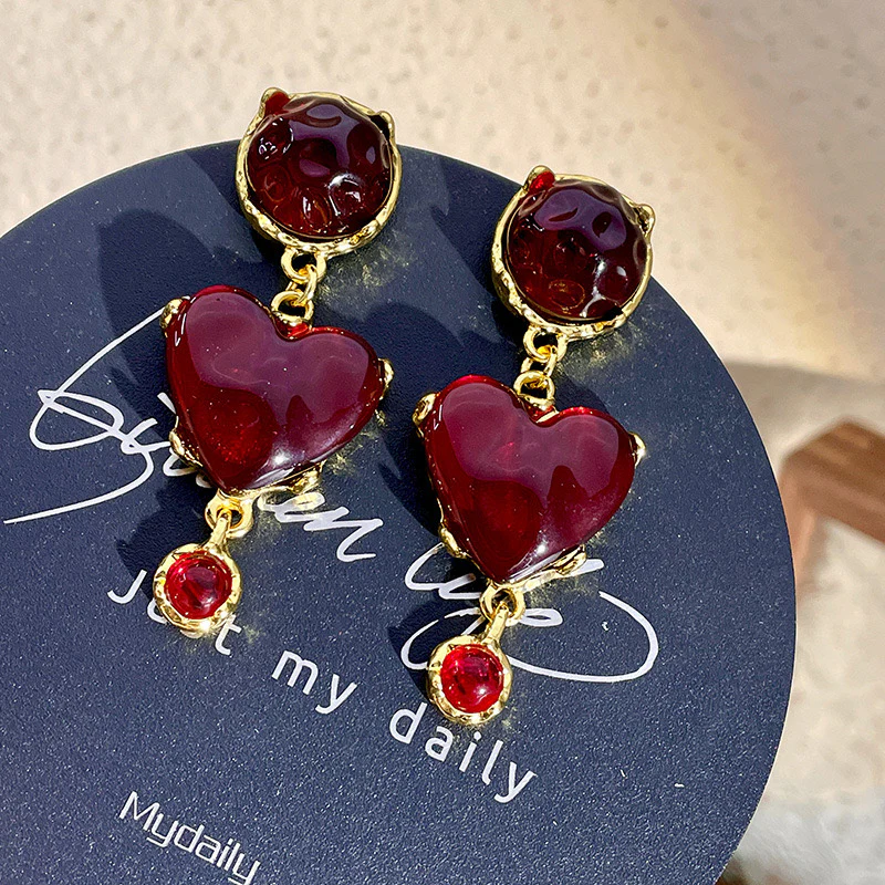 Medieval Red Glazed Love Earrings - Image 4