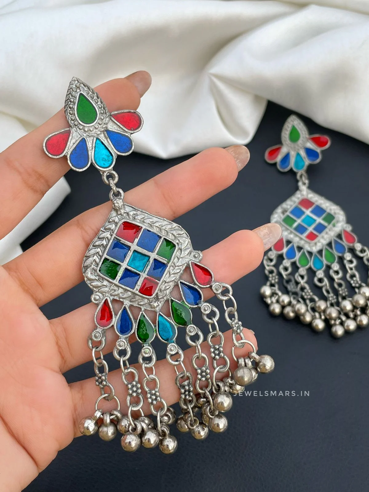Meera Meenakari Long Earrings - Image 2
