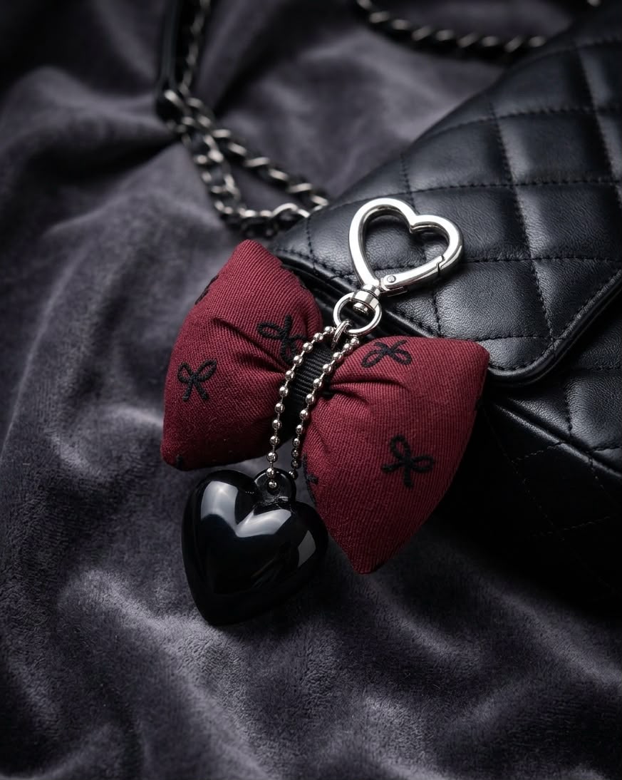 Midnight Burgundy Bow Heart Charm