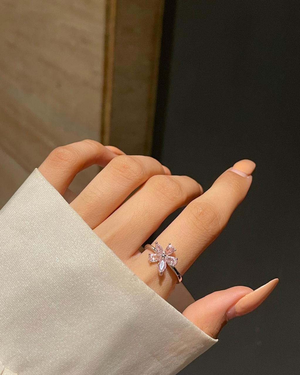 Minimal Flower Ring- pink - Image 2