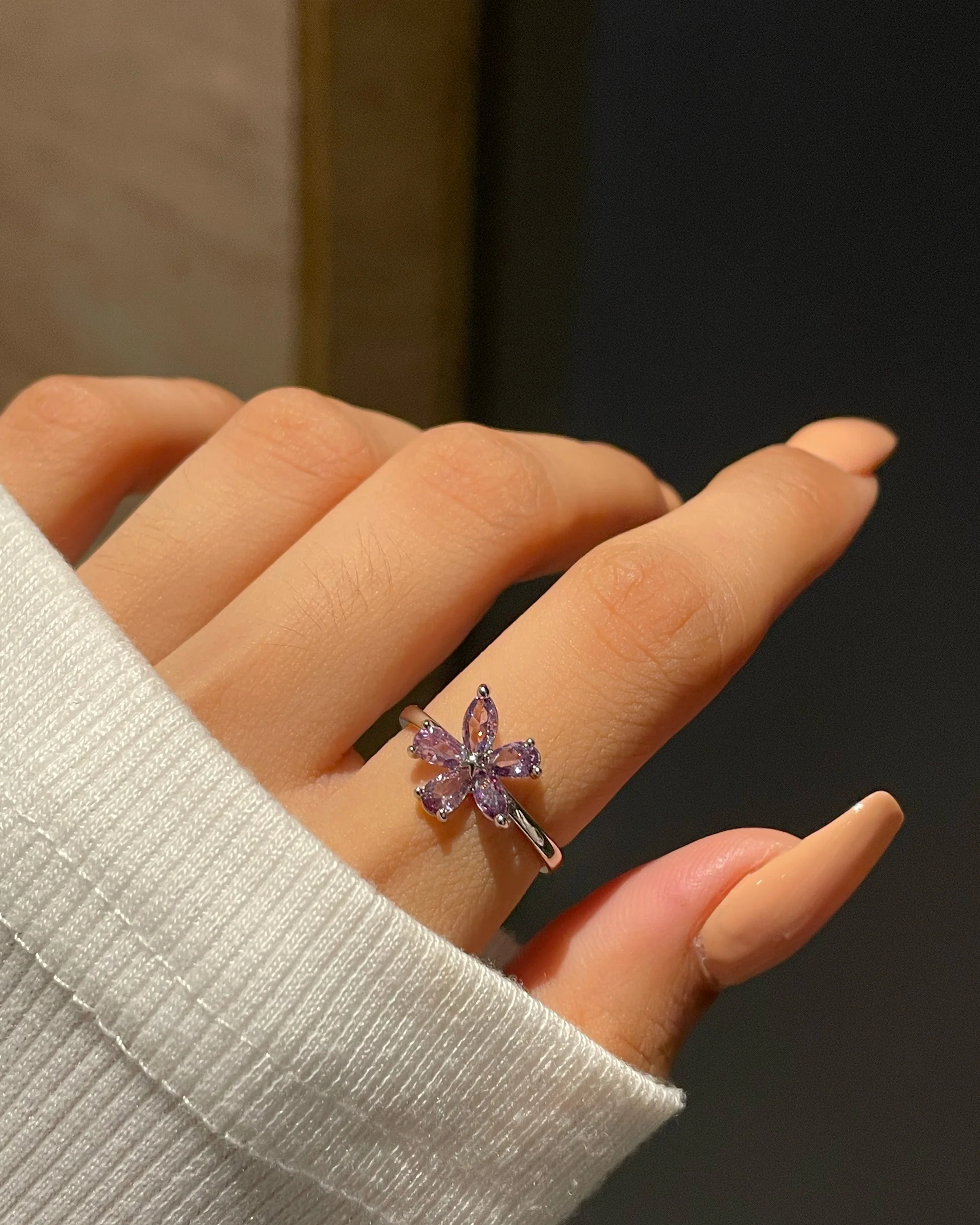 Minimal Flower Ring- purple - Image 2