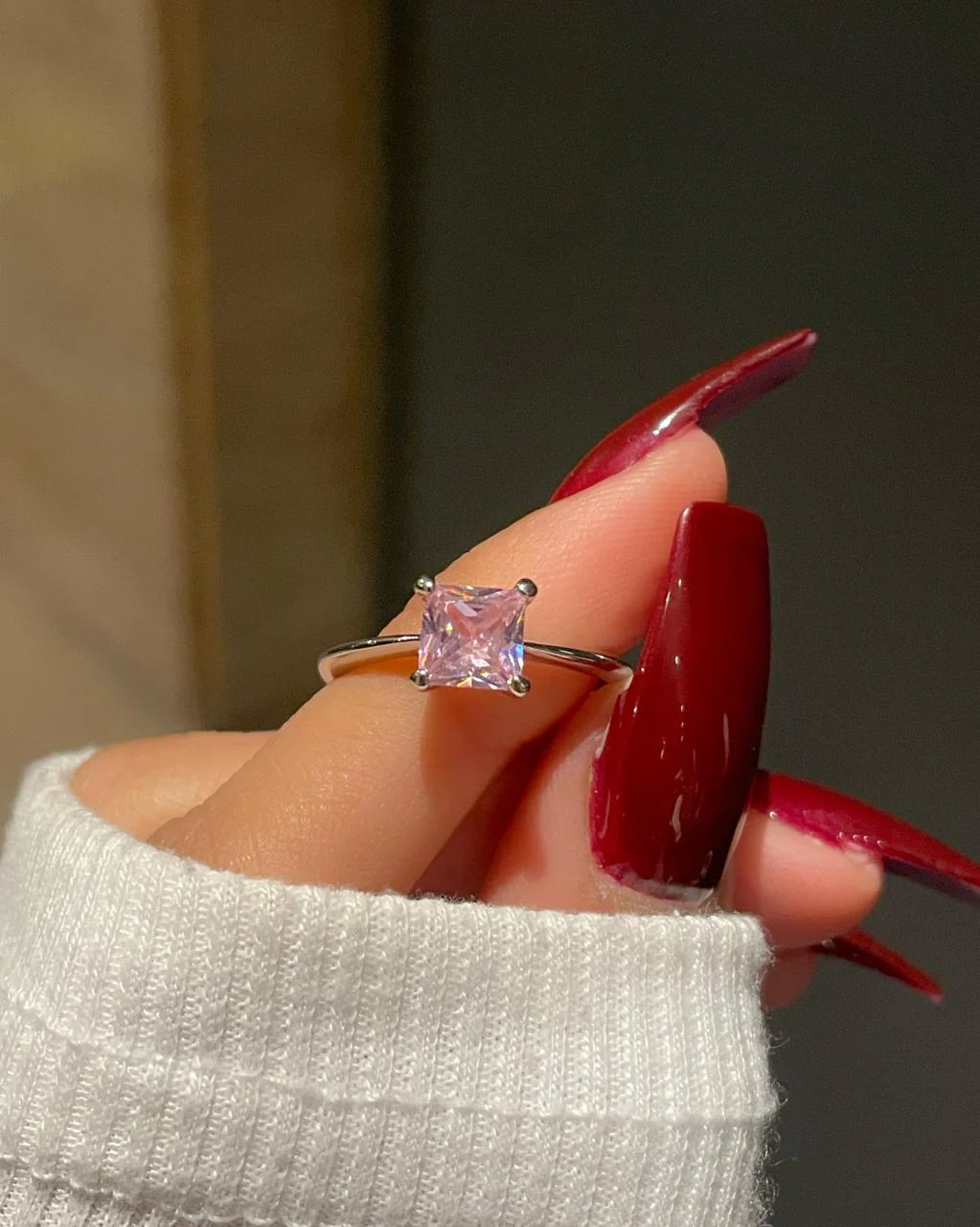 Minimal Solitaire Ring- pink - Image 3