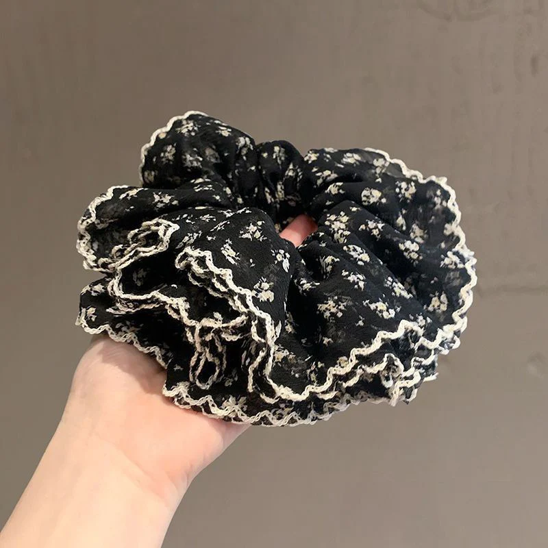 Monochrome Spring Ruffle Scrunchie