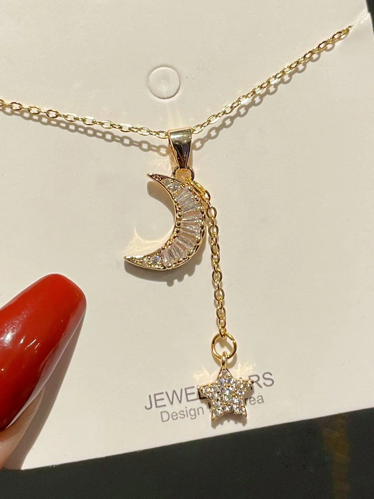 Moon Star Drop Necklace (stainless steel) - Image 2