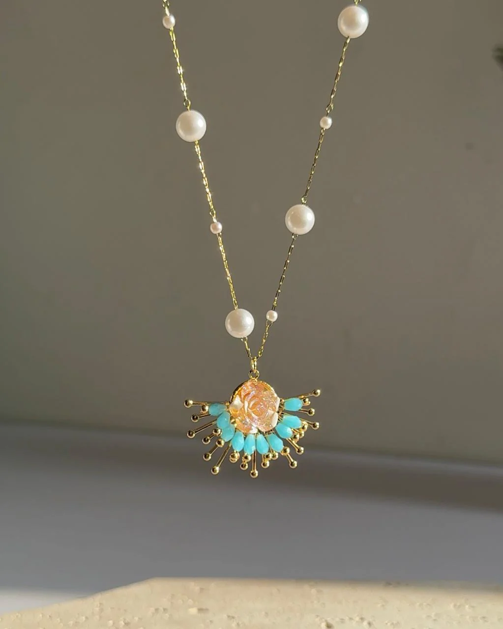 Nautical Turquoise Rose Necklace - Image 3