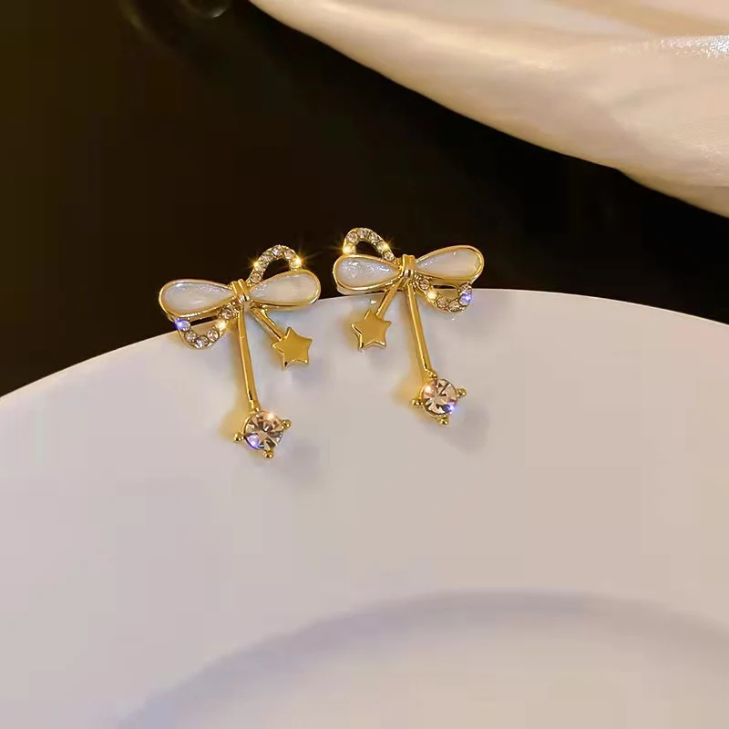 New Korean Elegant Bow Zircon Studded Earrings - Image 3