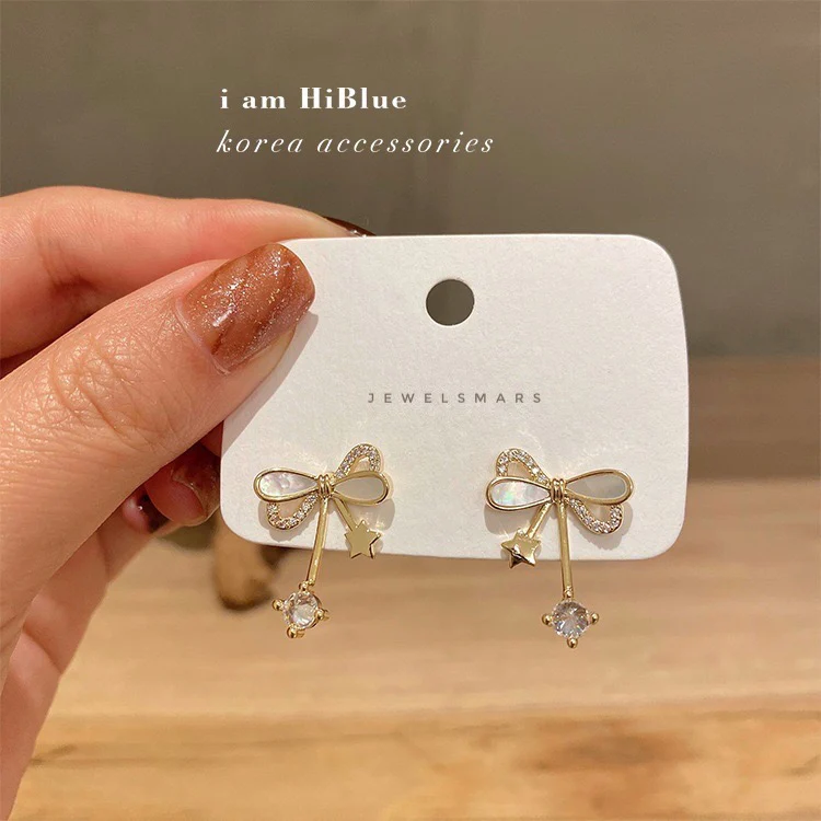 New Korean Elegant Bow Zircon Studded Earrings - Image 5
