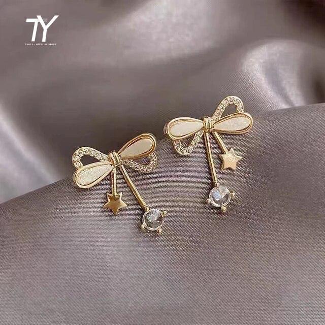 New Korean Elegant Bow Zircon Studded Earrings - Image 7