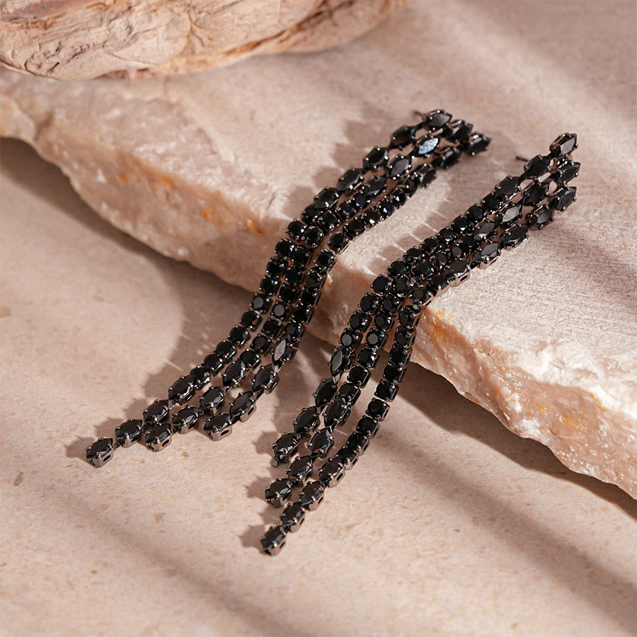 Night Slay! Rhinestone Tassel Earrings - Image 2