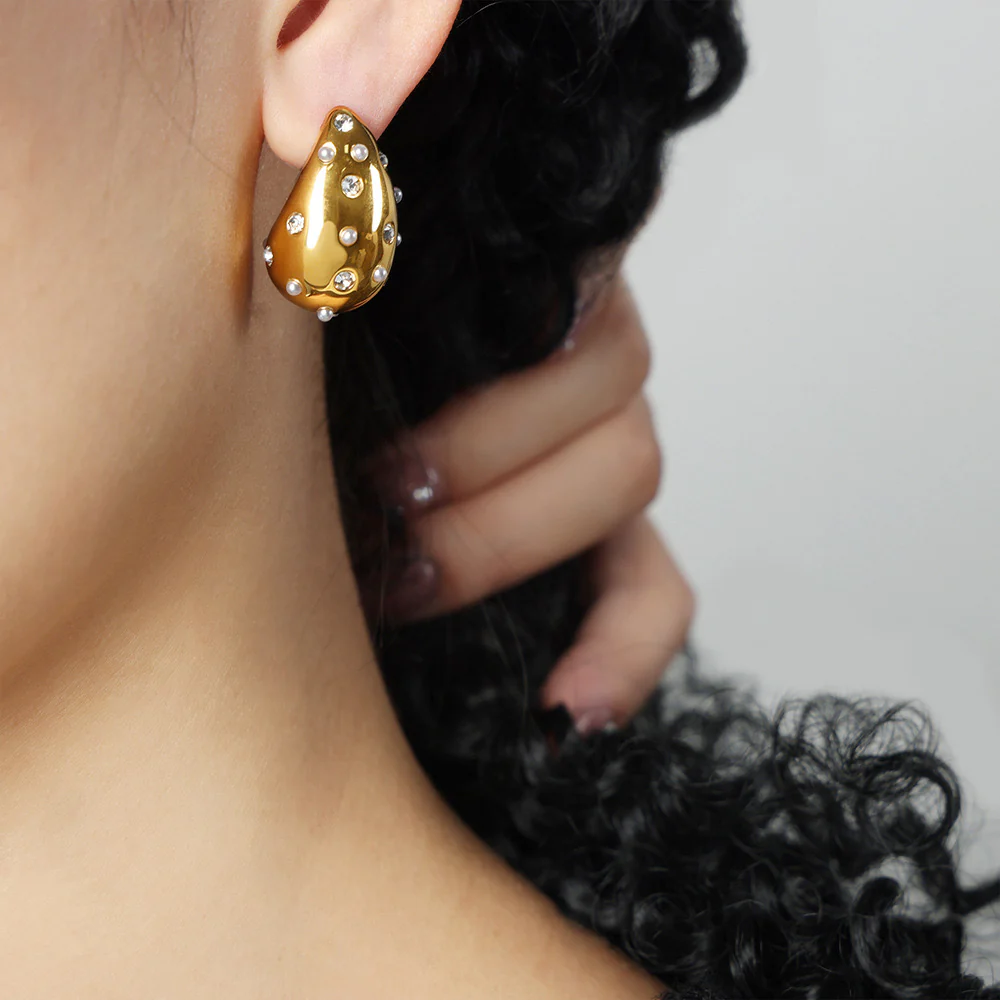 Pearl Studded Teardrop Earrings - Image 2