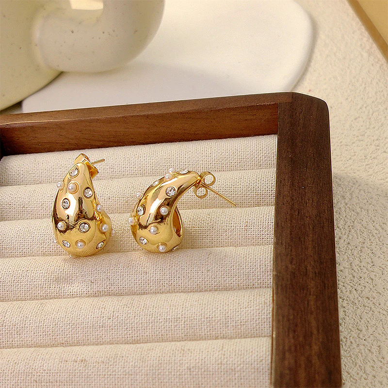 Pearl Studded Teardrop Earrings - Image 4