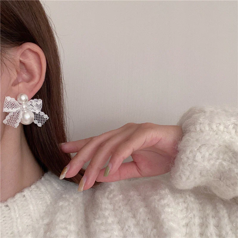 Pearly Trails Bow Earrings - Image 2