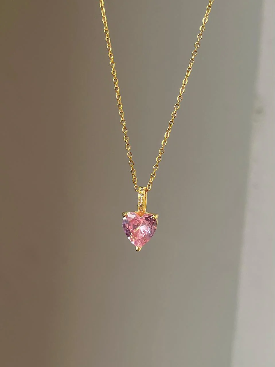 Pink Heart Solitaire Necklace