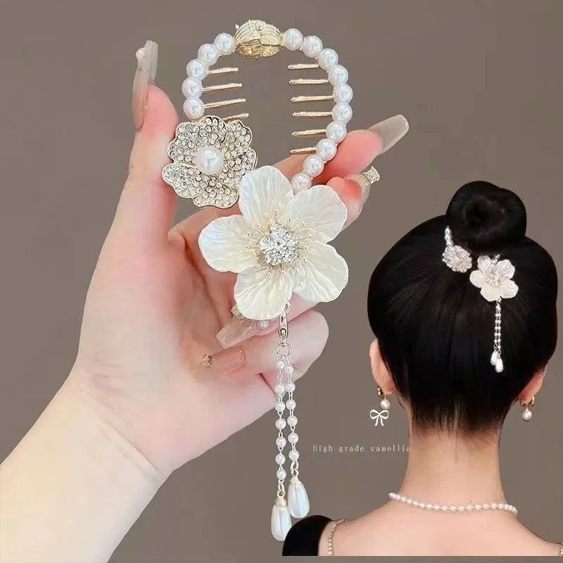 Premium Floral Tassel Bun Hairpin - Image 2