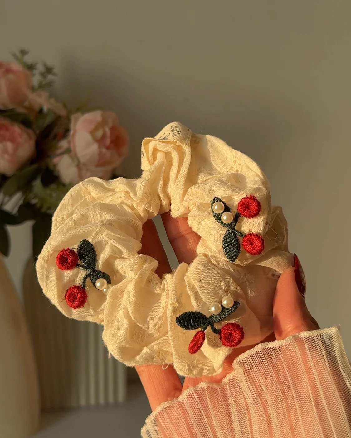 Pretty Cherry Puff Scrunchie - Image 2