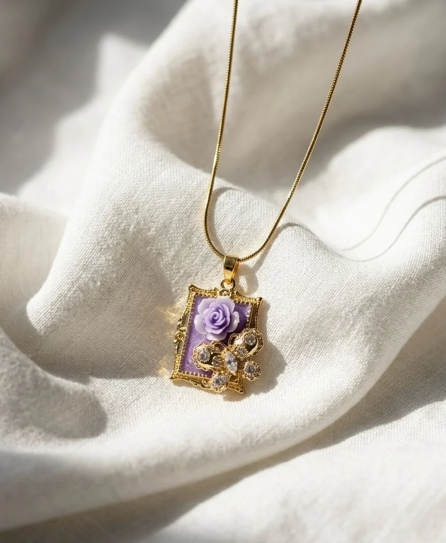 Purple Aurelia Butterfly Necklace