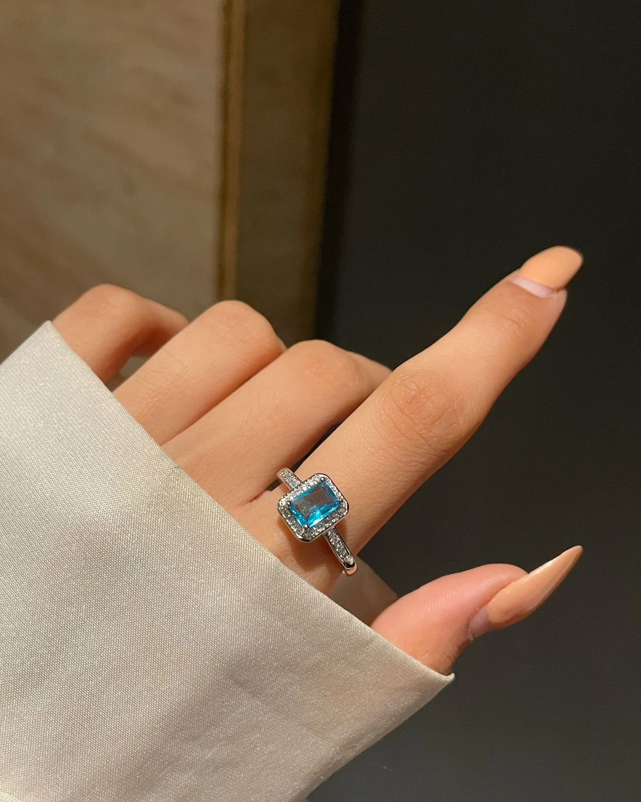 Rectangular cut Ring- teal blue - Image 3
