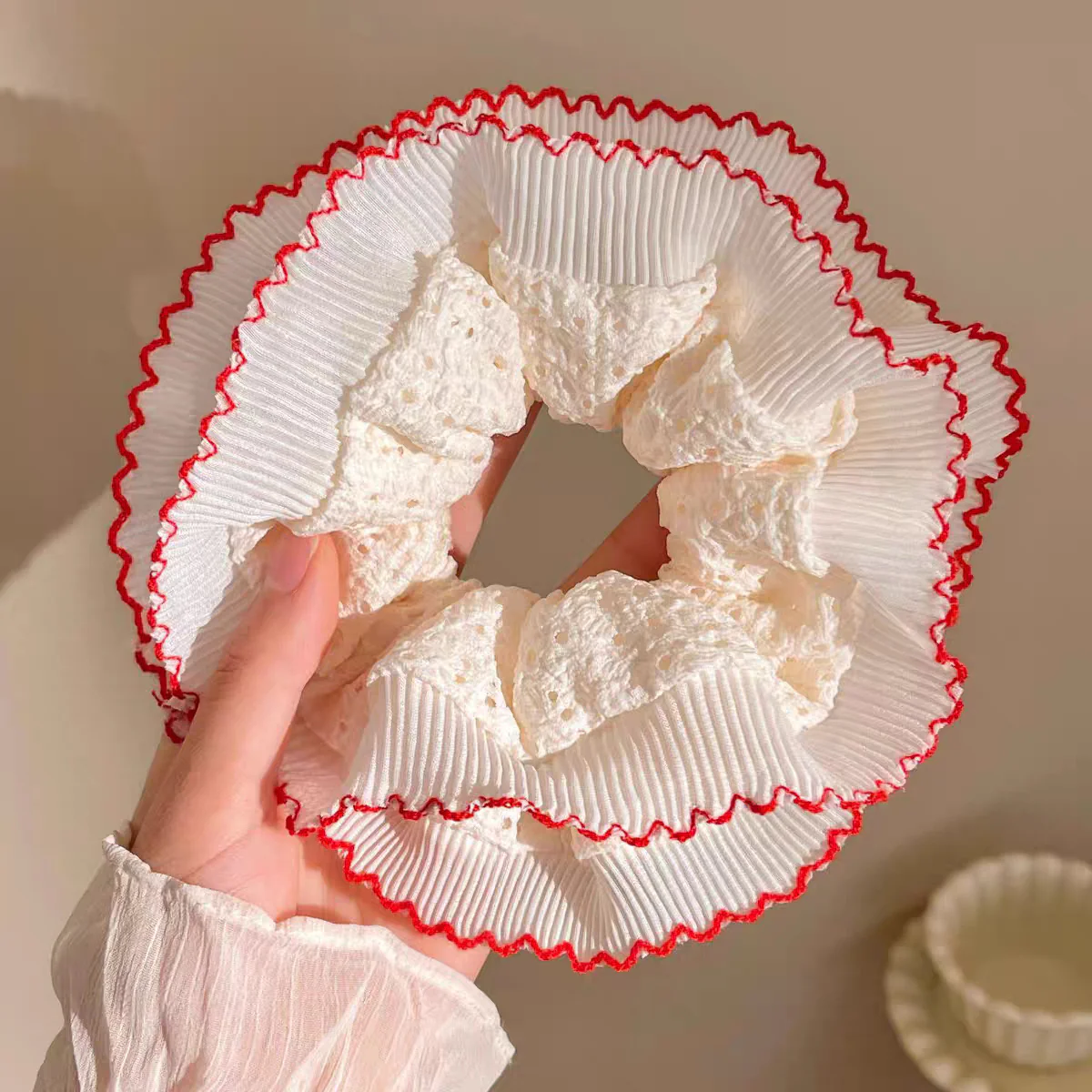 Red edged Frill Scrunchie - Image 2