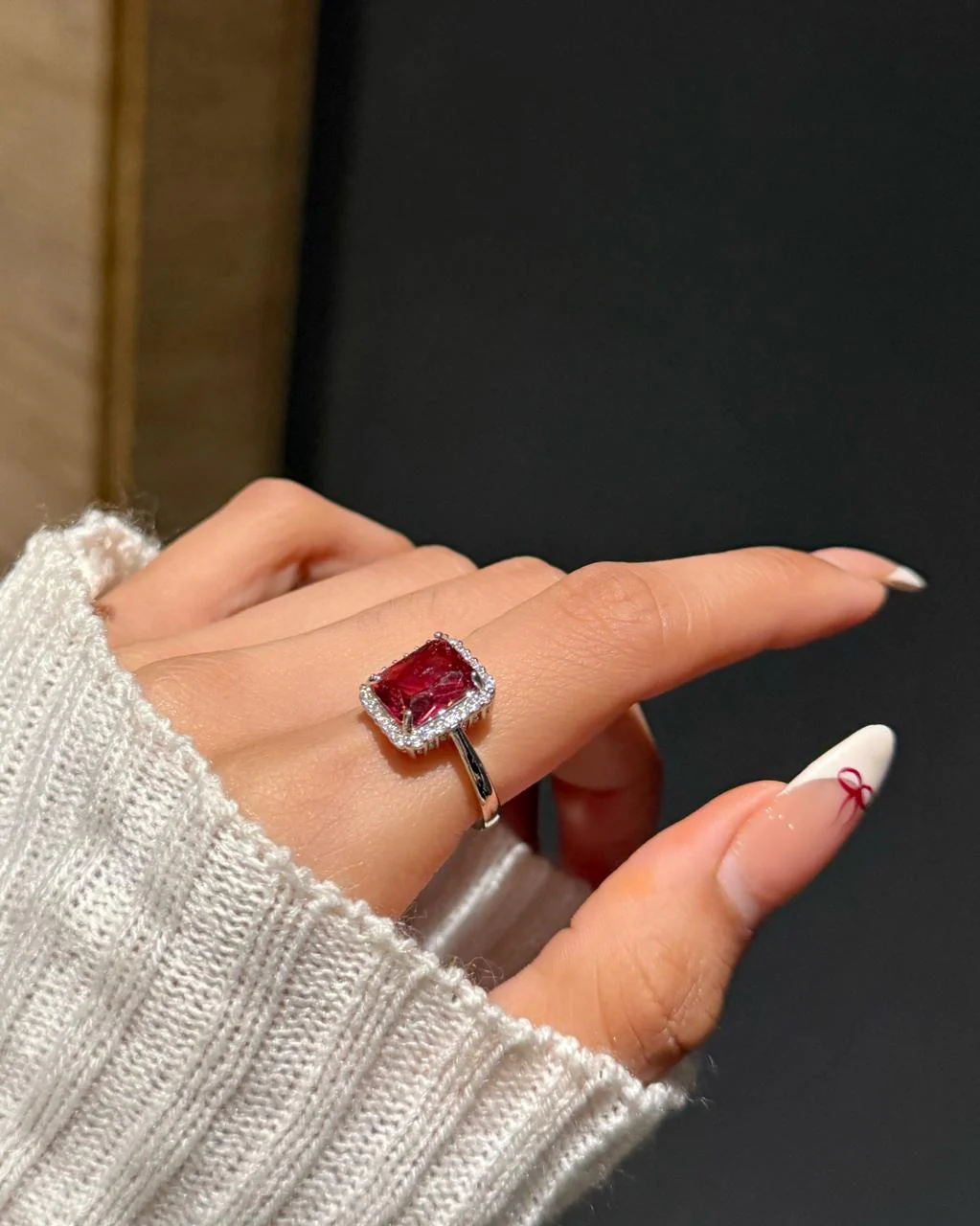 Red Rectangular Solitaire Ring - Image 2