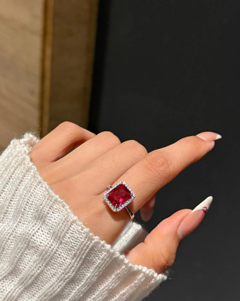 Red Rectangular Solitaire Ring - Image 3