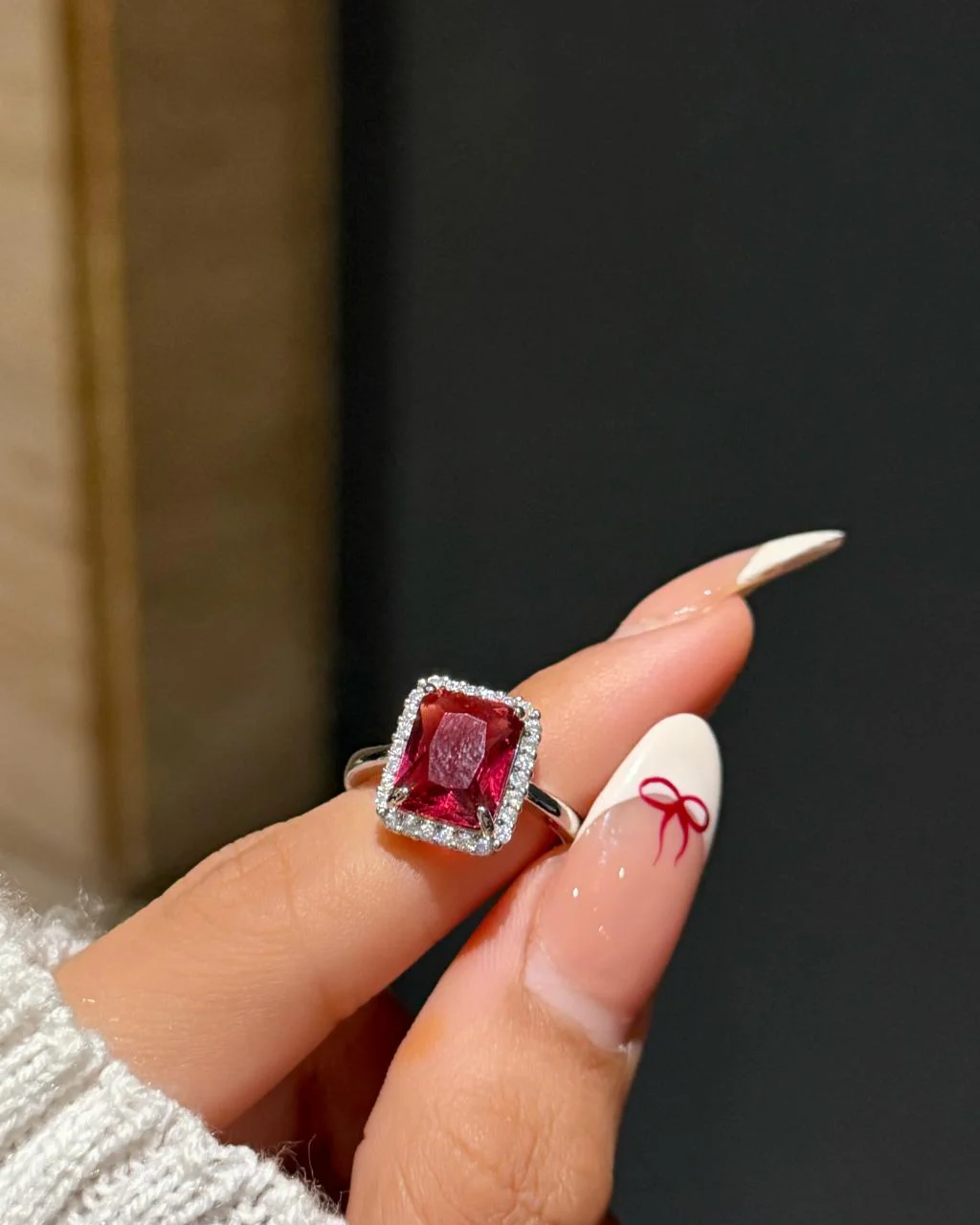Red Rectangular Solitaire Ring - Image 4