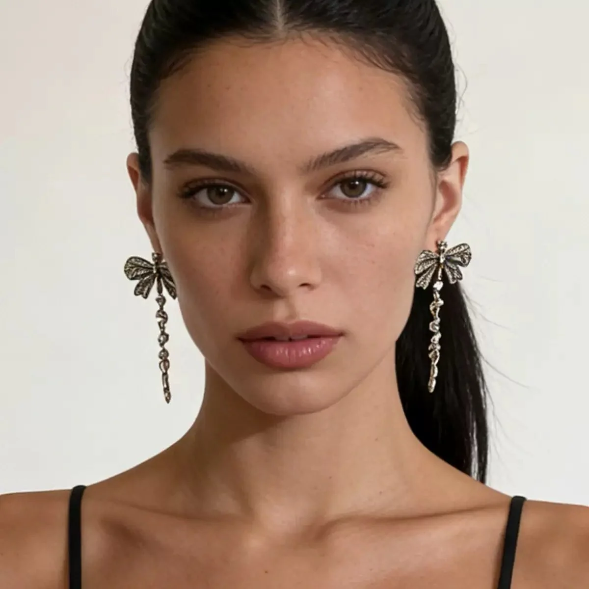 Rhinestone Embellishment Dragonfly Earrings - Image 2