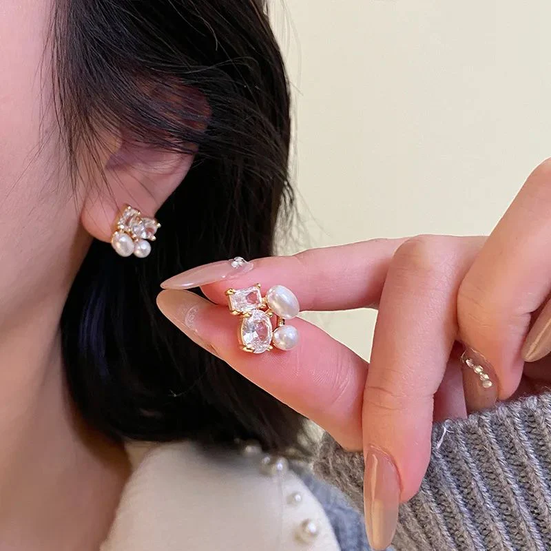 Rhinestone Reverie Pearl Earrings - Image 2