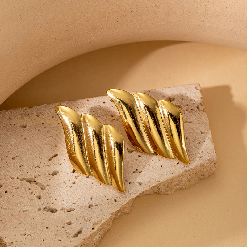 Ripple Effect Gold Earrings - Image 2