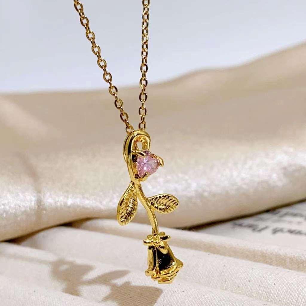 Rose with Heart Necklace - Image 3
