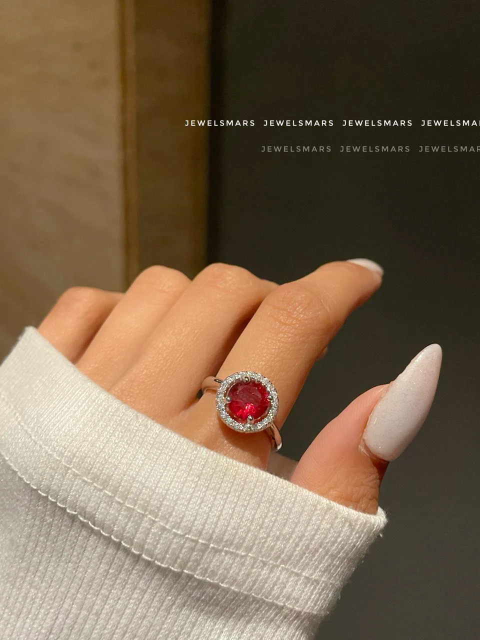 Round Solitaire Ring- red - Image 2