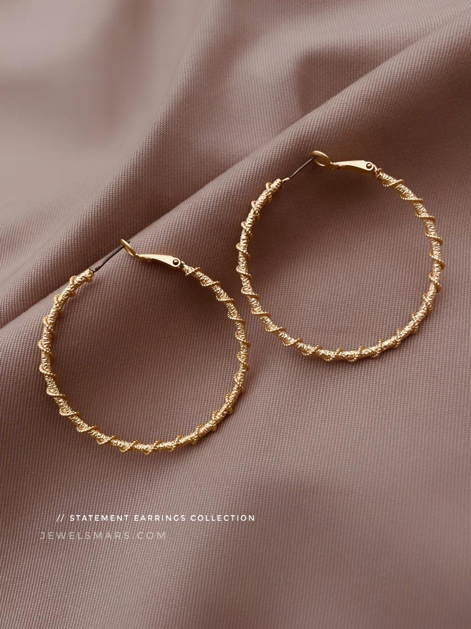 Round Textured Spiral Hoop Earrings- XL - Image 2