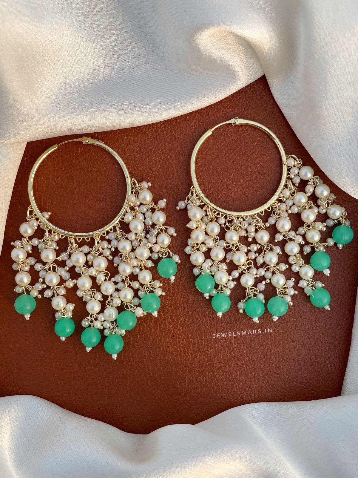 Sahiba Pearl Hoop Earrings - light green