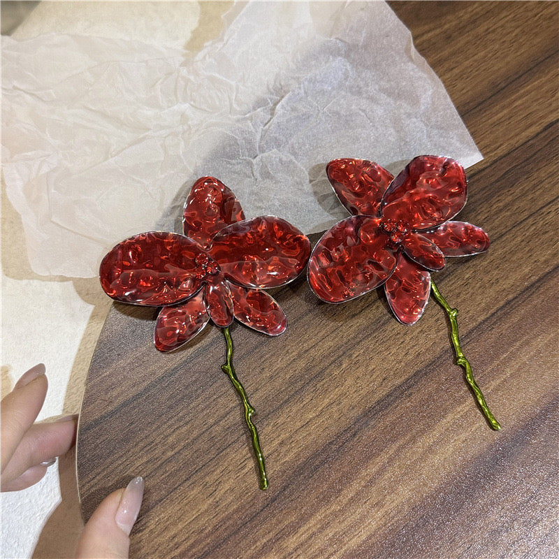 Viral Scarlet Orchird Statement Earrings - Image 2