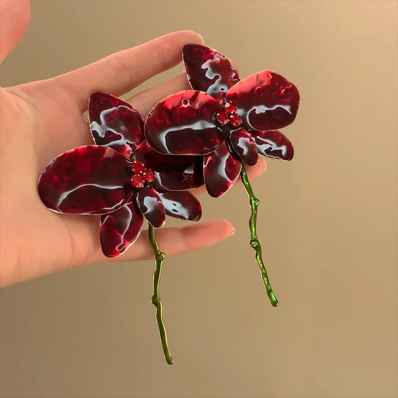 Viral Scarlet Orchird Statement Earrings - Image 3