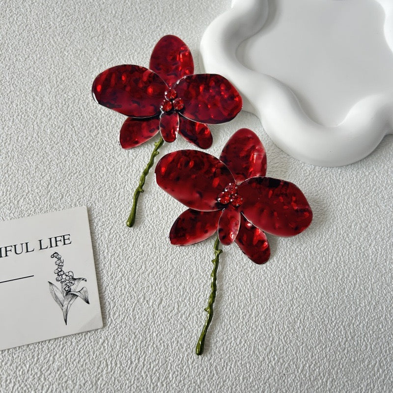 Viral Scarlet Orchird Statement Earrings - Image 4