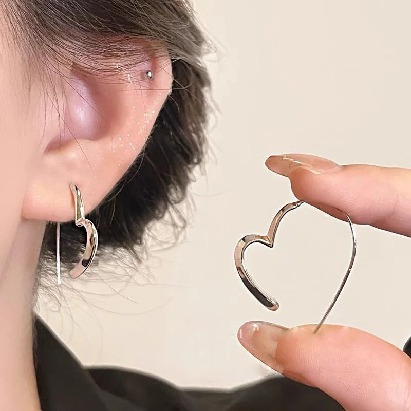 Silver Heart Hoop Earrings - Image 6