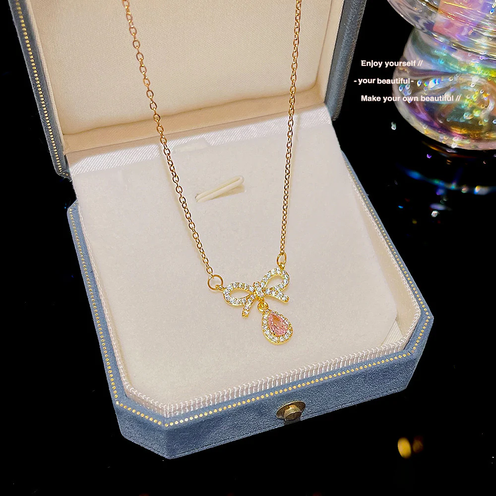 Soft Pink Bow Necklace - Image 3