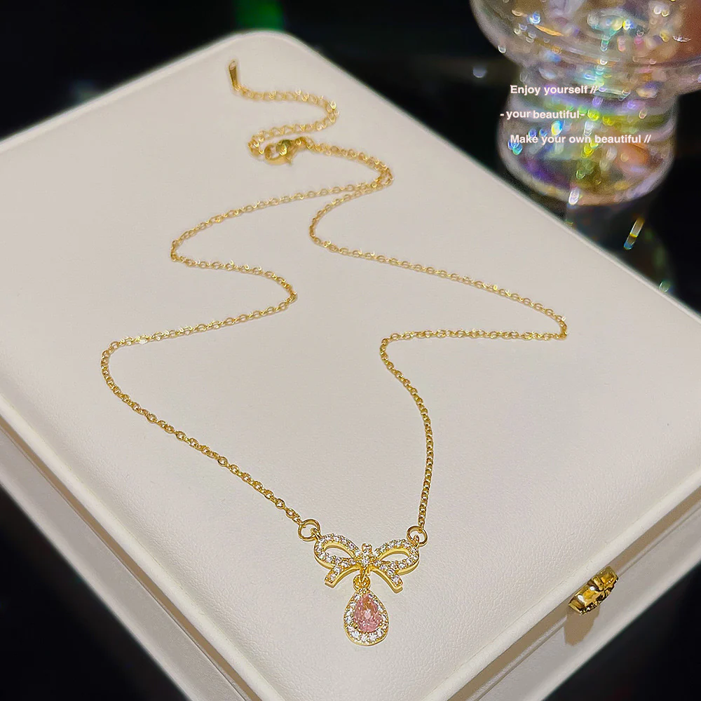 Soft Pink Bow Necklace - Image 4